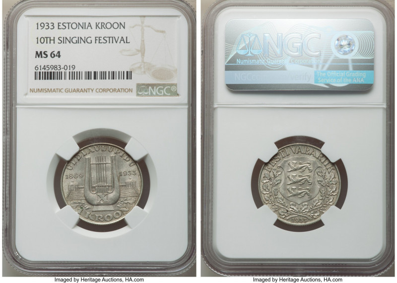 Republic Kroon 1933 MS64 NGC, KM14. A one year type commemorating the 10th Natio...