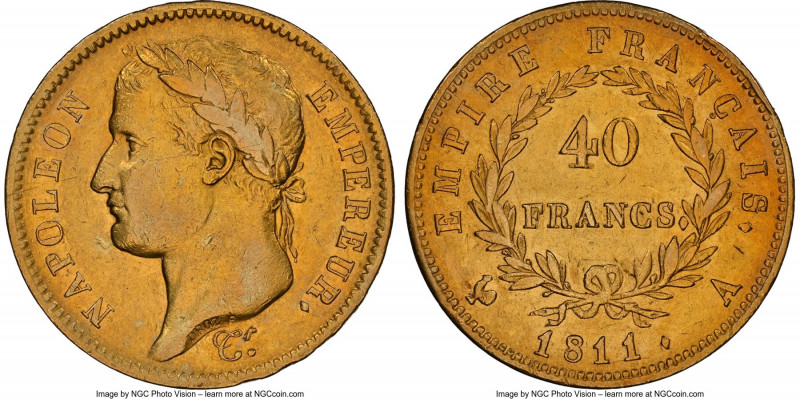 Napoleon gold 40 Francs 1811-A AU Details (Obverse Scratched) NGC, Paris mint, K...