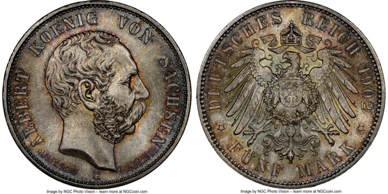 Saxony. Georg 5 Mark 1902-E MS66 NGC, Muldenhutten mint, KM1256, J-128. Death of...