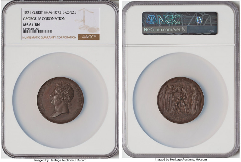 George IV bronze "Coronation" Medal 1821 MS61 Brown NGC, BHM-1073. GEORGIUS IV D...