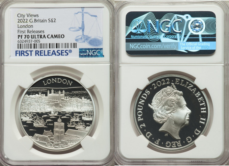 Elizabeth II silver Proof " London City View" 2 Pounds 2022 PR70 Ultra Cameo NGC...