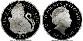 Elizabeth II silver Proof "Lion of England" 10 Pounds (5 oz) 2022 PR70 Ultra Cameo NGC, KM-Unl. S-TBCSC2. Royal Tudor Beasts series. First releases. H...