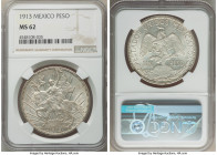 Estado Unidos "Caballito" Peso 1913 MS62 NGC, Mexico City mint, KM453. Rolling waves of luster dressed in a cloak of taupe-gray tone give this a visua...