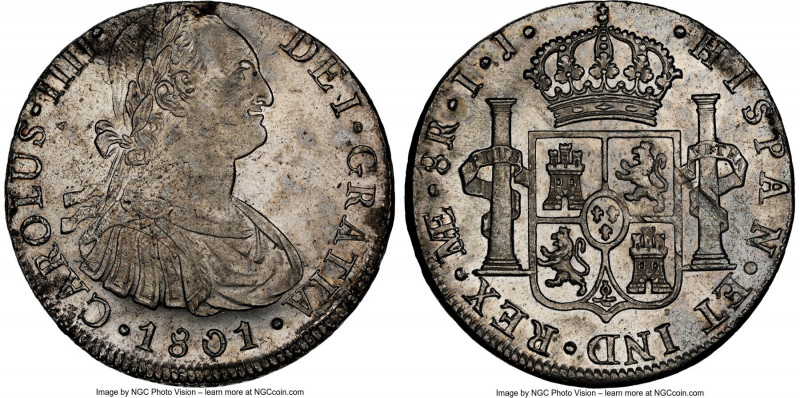 Charles IV 8 Reales 1801 LM-IJ UNC Details (Saltwater Damage) NGC, Lima mint, KM...