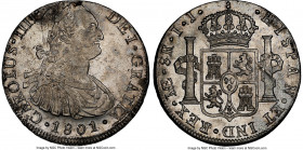 Charles IV 8 Reales 1801 LM-IJ UNC Details (Saltwater Damage) NGC, Lima mint, KM97. Well struck, minor toning and virtually no reverse damage. 

HID09...