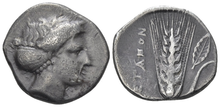 Lucania, Metapontum Nomos circa 400-340, AR 20.00 mm., 7.34 g.
Head of Demeter ...