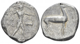 Bruttium, Caulonia Nomos circa 475-425 - Traces of restriking, possibly on a Nomos of Croton. Ex Naville sale 65, 14.