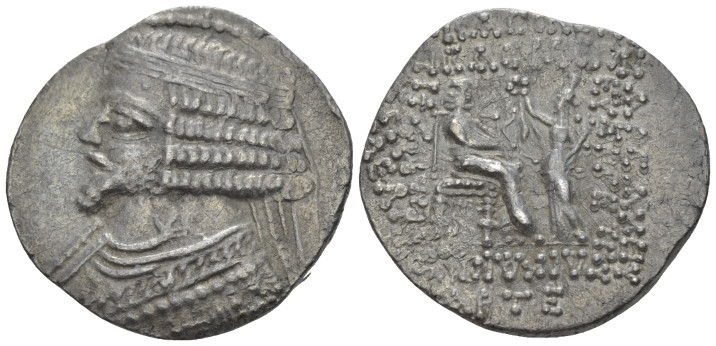 Parthia, Phraates IV, 38-2 Seleucia on the Tigris Tetradrachm 27 BC, AR 30.00 mm...