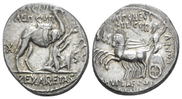 M. Aemilius Scaurus, P. Plautius Hypsaeus. Denarius circa 58, AR 16.50 mm., 4.06...