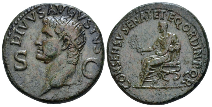 Octavian as Augustus, 27 BC – 14 AD Dupondius Rome circa 37-41, Æ 29.00 mm., 15....