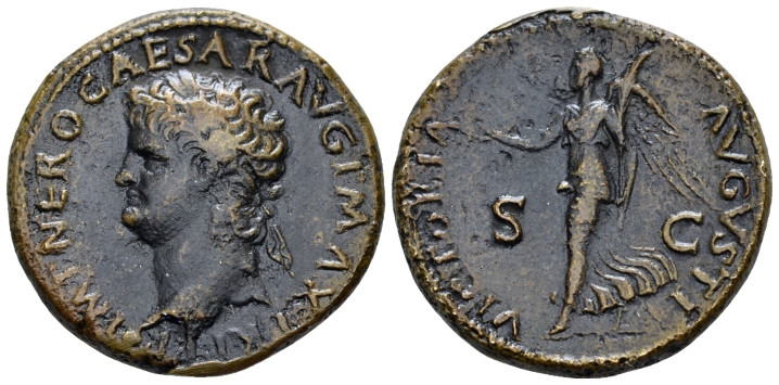 Nero, 54-68 Dupondius Lugdunum circa 66, Æ 28.00 mm., 12.71 g.
Laureate head l....