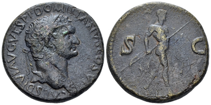 Domitian, 81-96 Sestertius Thrace circa 81, Æ 33.00 mm., 25.32 g.
Laureate head...