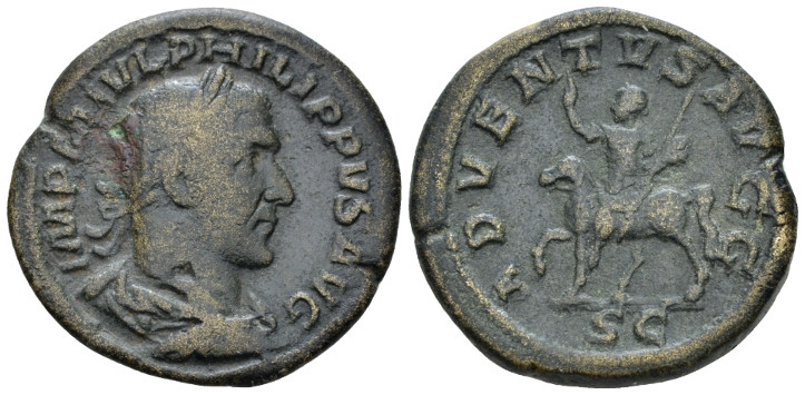 Philip I, 244-249 Sestertius Rome 244-249, Æ 29.00 mm., 10.85 g.
Laureate, drap...