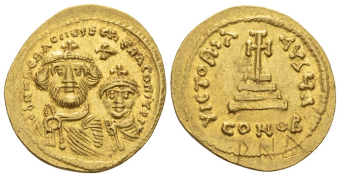 Heraclius, with Heraclius Constantine. 610-641 Solidus Constantinople circa 613-...