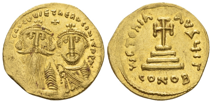 Heraclius, with Heraclius Constantine. 610-641 Solidus Constantinople circa 629-...