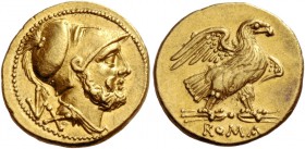 60 Asses circa 211-207, AV 3.36 g. Bearded and draped head of Mars r., wearing Corinthian helmet; in l. field, mark of value, âX. Rev. Eagle standing ...