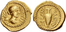 C. Iulius Caesar with L. Munatius Plancus. Quinarius circa 45 BC, AV 4.04 g. C·CAES – DIC·TER Draped bust of Victory r. Rev. L·PLANC – PRAEF·VRB Jug. ...