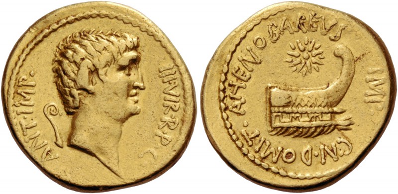 Marcus Antonius with Cn. Domitius Ahenobarbus. Aureus, mint moving with M. Anton...
