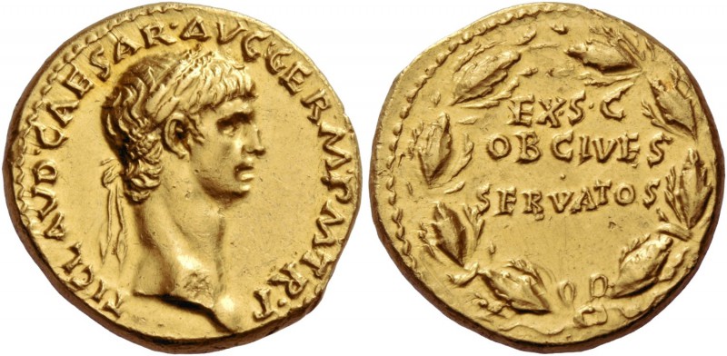 Claudius, 41 – 54. Aureus 41-42, AV 7.72 g. TI·CLAVD·CAESAR·AVG·GERM·P M·TR·P La...