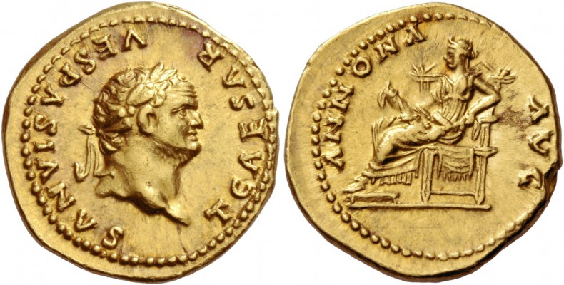 Titus caesar, 69 – 79. Aureus 77-78, AV 7.31 g. T CAESAR VESPASIANVS Laureate he...