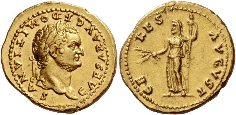 Domitian caesar, 69 – 81. Aureus 77-78, AV 7.49 g. CAESAR AVG F – DOMITIANVS Lau...