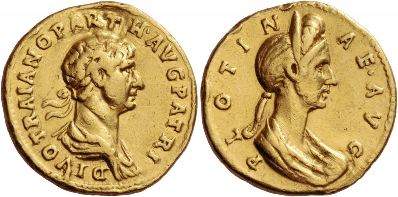 Trajan, 98 – 117. Aureus 117-118, AV 7.08 g. DIVO TRAIANO PARTH·AVG PATRI Laurea...