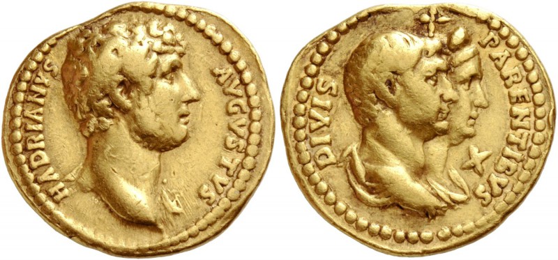 Hadrian, 117 – 134. Aureus 136-138, AV 7.12 g. HADRIANVS – AVGVSTVS Bare bust r....