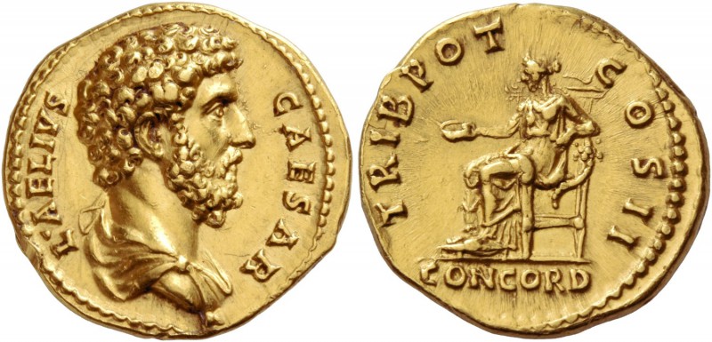 Aelius caesar, 136 – 138. Aureus 137, AV 7.25 g. L AELIVS – CAESAR Bareheaded an...