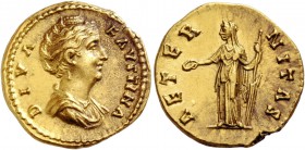 Faustina I, wife of Antoninus Pius. Diva Faustina. Aureus after 141, AV 7.31 g. DIVA – FAVSTINA Draped bust r. Rev. AETER – NITAS Fortuna standing l.,...