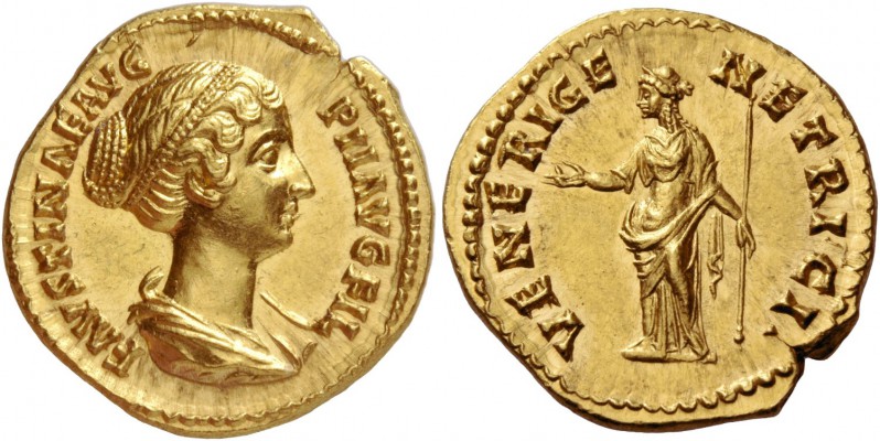 Faustina II, wife of Marcus Aurelius. Aureus circa 145-161, AV 7.13 g. FAVSTINA ...