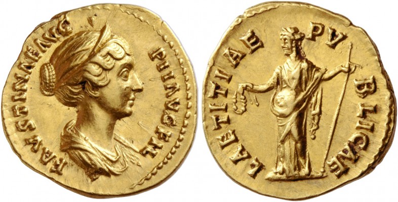 Faustina II, wife of Marcus Aurelius. Aureus 147-152, AV 7.14 g. FAVSTINAE AVG –...