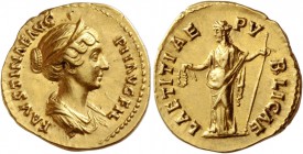 Faustina II, wife of Marcus Aurelius. Aureus 147-152, AV 7.14 g. FAVSTINAE AVG – PII AVG FIL Diademed and draped bust r. Rev. LAETITIAE – PVBLICAE Lae...