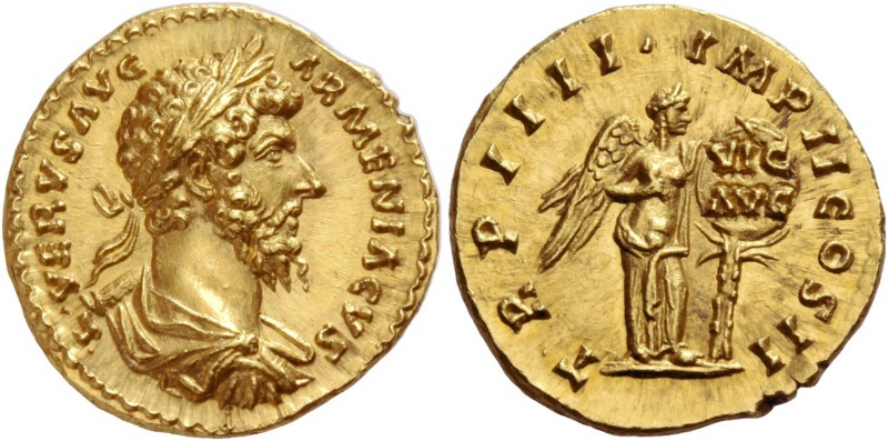 Lucius Verus, 161 - 169. Aureus December 163-164, AV 7.29 g. L VERVS AVG – ARMEN...
