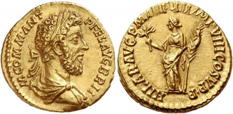 Commodus, 177 – 193. Aureus 186-187, AV 7.29 g. M COMM ANT – P FEL AVG BRIT Laur...