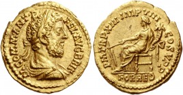 Commodus, 177 – 193. Aureus 187-188, AV 7.29 g. M COMM ANT P – FEL AVG BRIT Laureate, draped and cuirassed bust r. Rev. P M TR XIII IMP VIII – COS V P...