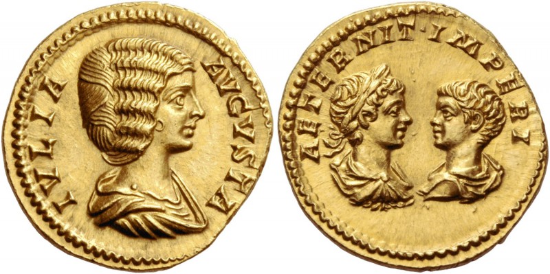 Julia Domna, wife of Septimius Severus. Aureus 201, AV 7.20 g. IVLIA – AVGVSTA D...