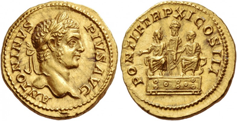 Caracalla, 198 – 217. Aureus 208, AV 7.43 g. ANTONINVS – PIVS AVG Laureate head ...
