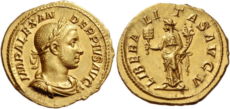 Severus Alexander, 222 – 235. Aureus 231-235, AV 6.97 g. IMP ALEXAN – DER PIVS A...