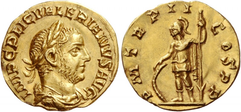 Valerian I, 253 – 260. Aureus 253-254, AV 2.21 g. IMP C P LIC VALERIANVS AVG Lau...