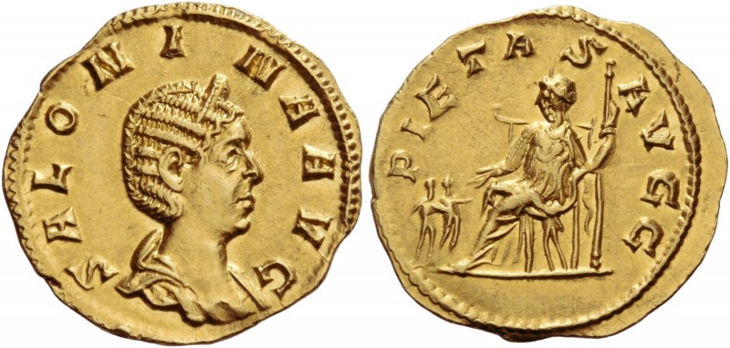 Salonina, wife of Gallienus. Aureus 253/4-259, AV 2.26 g. SALONINA AVG Diademed ...