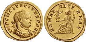 Tacitus, 275 – 276. Aureus, Siscia 275-276, AV 4.63 g. IMP C M CL TACITVS P AVG Laureate, draped and cuirassed bust r. Rev. ROMAE – AETE – RNAE Roma s...