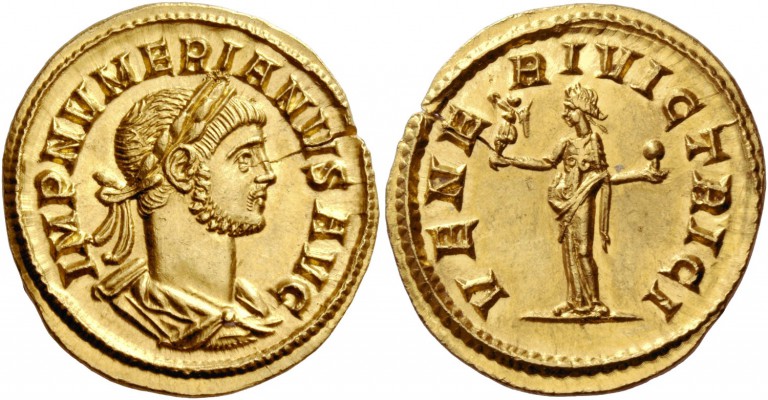 Numerianus augustus, 283 – 284. Aureus 284, AV 5.50 g. IMP NVMERIANVS AVG Laurea...