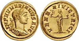 Numerianus augustus, 283 – 284. Aureus 284, AV 5.50 g. IMP NVMERIANVS AVG Laureate and draped bust r. Rev. VENE – RI VICTRICI Venus standing l., holdi...