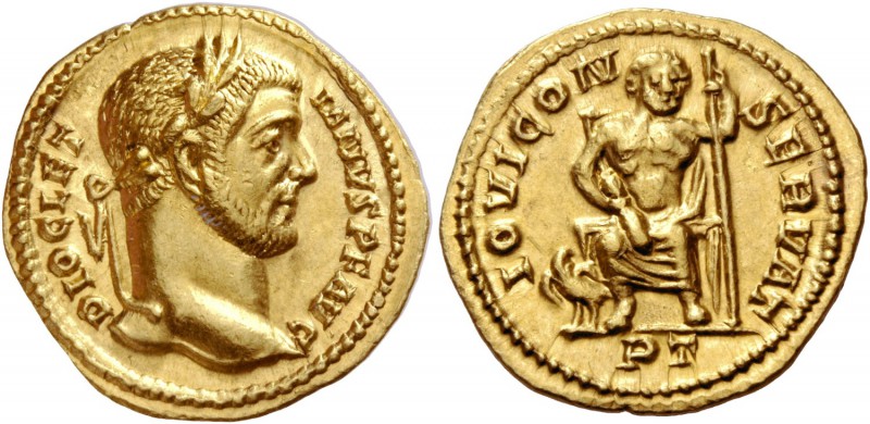 Diocletian, 284 – 305. Aureus, Treveri 293-294, AV 5.00 g. DIOCLET – IANVS P F A...