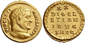 Diocletian, 284 – 305. Aureus, Aquileia 303-305, AV 5.35 g. DIOCLETI – ANVS P F AVG Laureate head r. Rev. XX / DIOCL / ETIAN / I AVG / S M AQ within w...