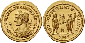 Maximianus Herculius, 286 – 308. Aureus, Antioch circa 286, AV 6.10 g. IMP C M AVR VAL MAXIMIANVS P F AVG Laureate bust l., wearing imperial mantle an...