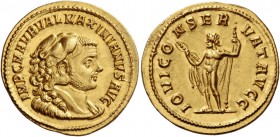 Maximianus Herculius, 286 – 308. Aureus circa 286-287, AV 5.17 g. IMP C M AVR VAL MAXIMIANVS AVG Draped bust r., wearing lion’s skin headdress. Rev. I...