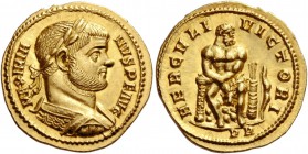 Maximianus Herculius, 286 – 308. Aureus circa 287, AV 5.54 g. MAXIMIA – NVS PF AVG Laureate, draped and cuirassed bust r. Rev. HERCVLI – VICTORI Hercu...