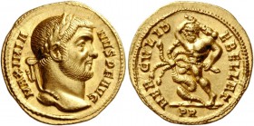 Maximianus Herculius, 286 – 308. Aureus circa 293-294, AV 5.28 g. MAXIMIA – NVS P F AVG Laureate head r. Rev. HERCVLI D – EBELLAT Hercules standing l....