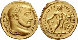 Maxentius caesar, 306 – 307. Aureus late 306 to early spring 307, AV 4.91 g. MAXENTIVS – PRINC INVICT Laureate head r. Rev. HERCVLI COMITI – AVGG ET C...